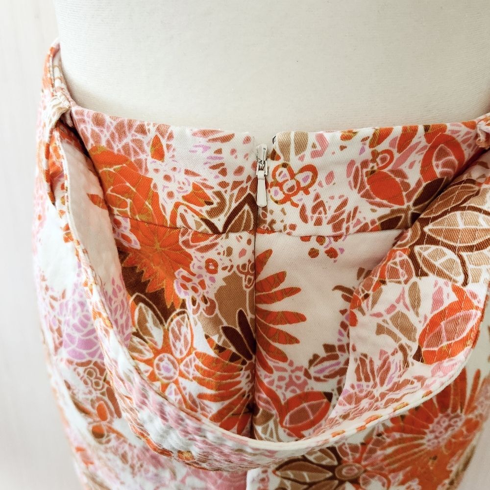 Nordstrom 1901 Retro Orange Pink Floral Belted Straight Pencil Skirt Size 8 Boho - Picture 5 of 10